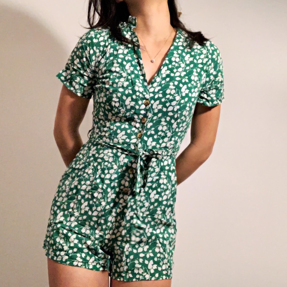 Abercrombie and Fitch green floral romper